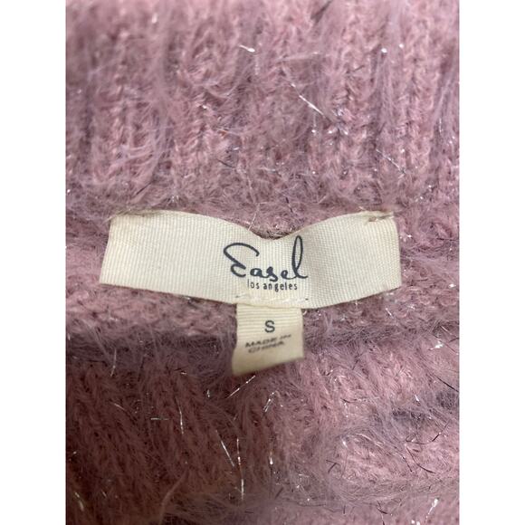 Easel Pink Metallic Knit Pullover Long Sleeve Boat Neck Mini Sweater Dress Sz S - Picture 3 of 4